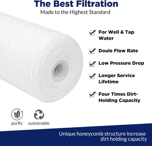 Vista 3 de Membrane Solutions WPP-F10B-5 - Cartucho de repuesto de filtro de agua para toda la casa, filtro universal de sedimentos para agua de pozo, paquete