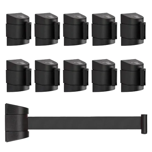Vista 9 de DuraSteel Barrera retráctil para cinturón de control de multitudes de montaje en pared, cinturón de barrera retráctil negro de 9.2 pies, barreras