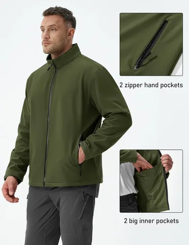 Vista 6 de MAGCOMSEN Chaqueta Softshell con forro polar para hombre, ligera, impermeable, cortavientos con cremallera, abrigo de lluvia para invierno
