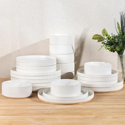 Vista 18 de TheTerra Juego de vajilla de cerámica para 4, juego de 12 platos y cuencos ligeros de porcelana, resistente a los arañazos, apto para horno
