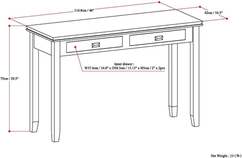 Vista 2 de SIMPLIHOME Mesa consola Artisan – Mesa de sofá de madera maciza de 46 pulgadas de ancho en marrón rojizo, mesa de almacenamiento de transición
