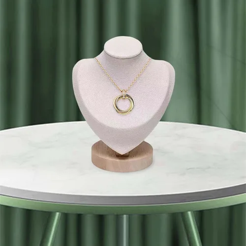 Vista 4 de Soporte de busto de joyería para exhibición de cadena de collar con base de madera, beige
