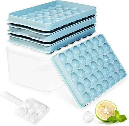 Vista 10 de Bandejas para cubitos de hielo con tapa y contenedor, molde redondo pequeño de 0.8 pulgadas para cubitos de hielo – Máquina de bolas de hielo