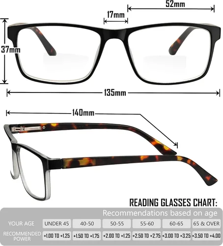 Vista 5 de Yogo Vision Bifocal Reading Glasses for Men and Women, Rectangle MultiFocal Readers with Spring Hinges, Retro Design