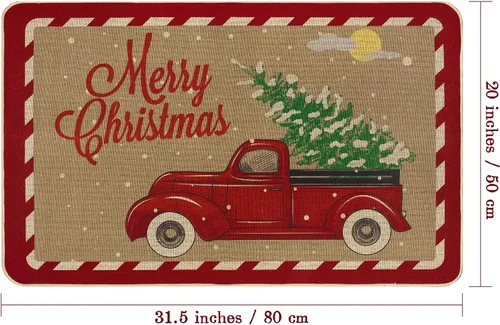 Vista 3 de Ruisita Felpudos de Navidad de 31.5 x 20 pulgadas, antideslizantes, tapete de Navidad para camión, feliz Navidad, bienvenida, felpudo delantero