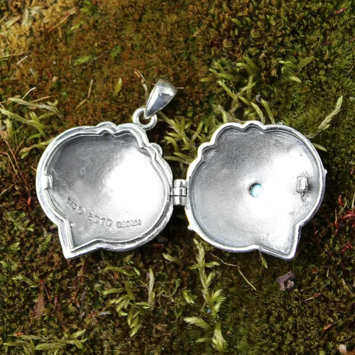Vista 2 de Dryad Design Medallón colgante de corazón con nudo celta, plata de ley 925, piedra lunar arco iris, joyería de pentáculo wicca, Plata esterlina