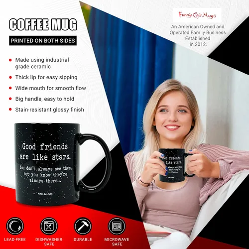 Vista 2 de Funny Guy Mugs Good Friends Are Like Stars Taza de café de cerámica – 11 oz – Taza de café divertida ideal para mujeres y hombres – Divertida taza