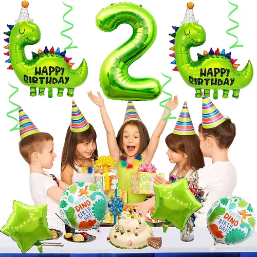 Vista 5 de Globos de cumpleaños de dinosaurio número 2, globo de aluminio de aluminio con el número 2 para fiestas temáticas de dinosaurios, decoración