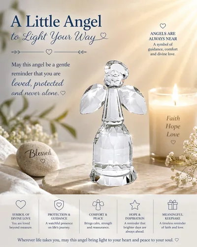Vista 7 de BANBERRY DESIGNS Figura de ángel de la guarda, elegante estatua de ángel con alas transparentes, regalo decorativo de ángel para el hogar