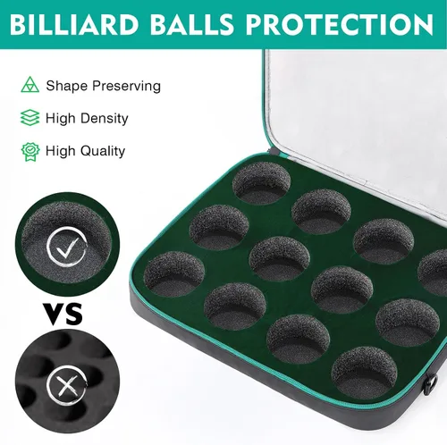 Vista 2 de Billiard Carrying Bag Fit 17 or 12 2-1/4'' Billiards Ball Set Padded Pool Ball Case, Carry Handle and Shoulder Strap, Pool Ball Holder for