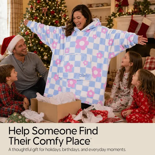 Vista 6 de THE COMFY Original Shark Tank Patented Sherpa Wearable Blanket Hoodie Flor a cuadros Original