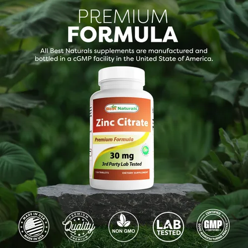 Vista 5 de Best Naturals Suplementos de zinc de 30 mg (como citrato de zinc), vitaminas de zinc para adultos, apoyo inmunológico, 120 tabletas