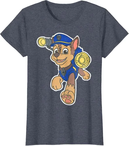 Vista 95 de Paw Patrol Chase Character Patch - Camiseta negra de manga corta con cuello redondo y ajuste clásico, talla S Negro
