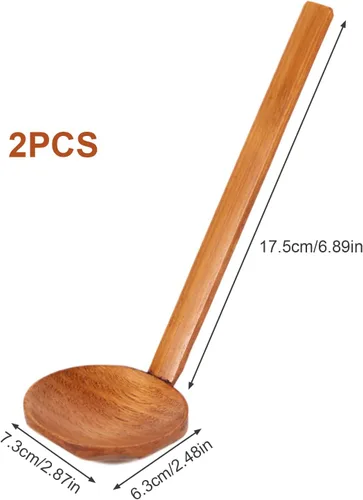 Vista 7 de Cuchara de ramen de mango largo, cuchara grande de madera para olla caliente, cucharas de sopa de concha de tortuga, 2 cucharas de ramen de mango