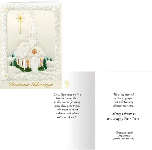 Vista 2 de HOLIDAY PEAK Juego de 20 tarjetas de Navidad personalizadas de capilla de satén, solo tarjeta personalizada