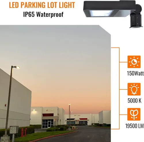 Vista 3 de Iluminación LED para estacionamiento, 150 W, caja de zapatos, luz de 19500 lm AC100-277 V, luz de área de calle para camino, jardín y lugares al