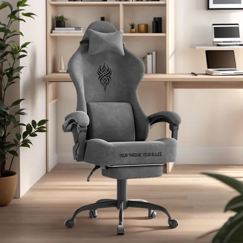 Vista 13 de Soontrans Sillas de tela de terciopelo para juegos con reposapiés, silla ergonómica para videojuegos para adultos, sillas reclinables de escritorio