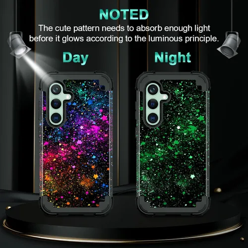 Vista 4 de Miqala Funda para Galaxy S23 FE 5G, brilla en la oscuridad, tres capas, resistente, a prueba de golpes, protección de cuerpo completo, parachoques