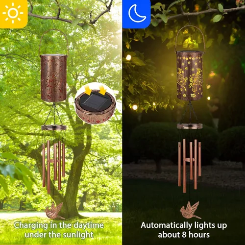 Vista 5 de YHmall Campanillas de viento Cardinal para exteriores, luces colgantes solares, campanillas de viento al aire libre, regalos Cardinal para mujeres