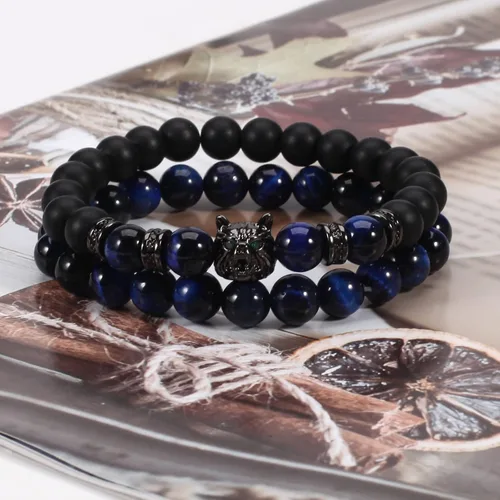 Vista 6 de WuCuifu Pulseras de ojo de tigre con cuentas de piedras preciosas naturales de 0.315in para hombres y mujeres, pulseras de cristales curativos
