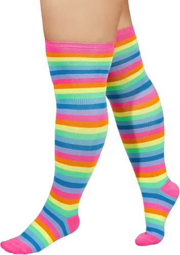 Vista 3 de Century Star Calcetines altos hasta el muslo de talla grande para mujer, extra largos por encima de la rodilla, calcetines altos con tiras
