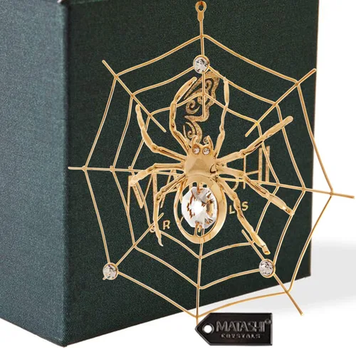 Vista 2 de Paquete de 2 adornos colgantes de araña de la suerte chapados en oro de 24 quilates para árbol de Navidad, araña, tradiciones milagrosas, decoración