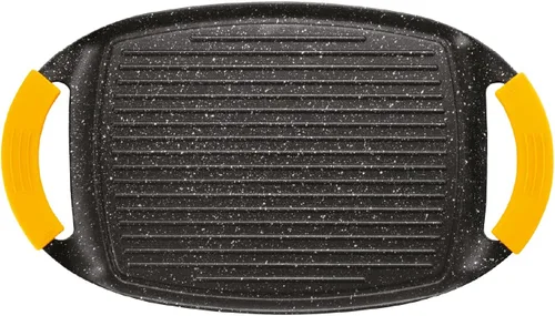 Vista 2 de IBILI Placa de parrilla ondulada, aluminio fundido, negro/amarillo, 14.2 x 8.9 x 1.3 in