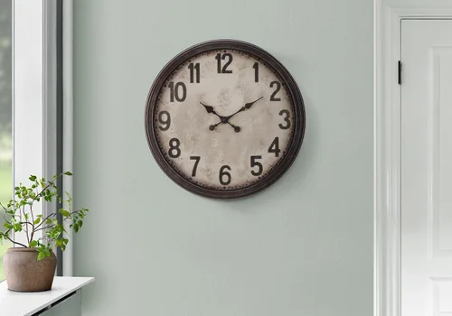 Vista 2 de Monarch Specialties I 9054 Relojes, 20" redondo, reloj de pared, marrón antiguo, de transición