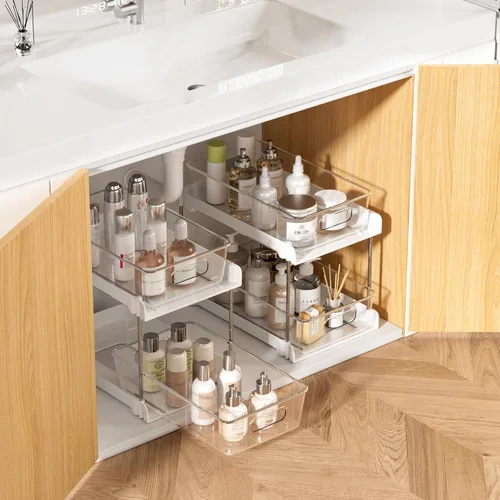 Vista 9 de Vtopmart Paquete de 2 organizadores de plástico más grandes para baño y cocina debajo del fregadero (M-superior)