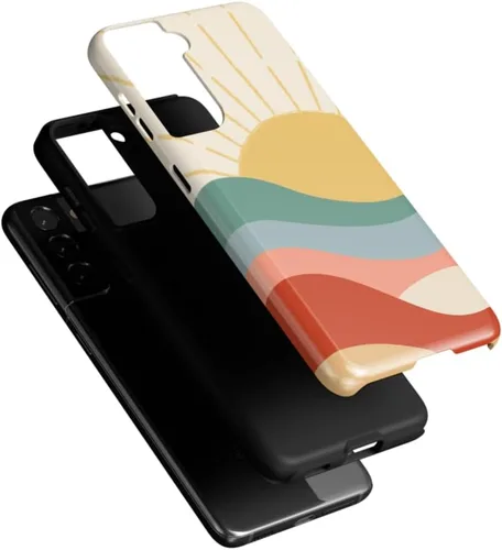 Vista 3 de Casely Funda para Galaxy S21 Here Comes The Sun Colorblock Sunset Diseño protector delgado esencial de doble capa Aquí viene el sol