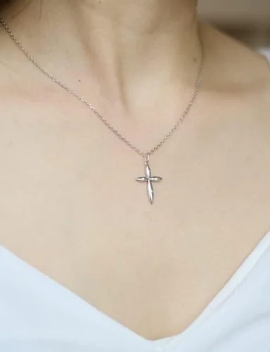 Vista 6 de Waitsoul Solid 925 Sterling Silver Cross Necklace for Women Men Cross Chain for Women Girls 16+2 Inches Silver Sideways Cross Choker Cross Pendant