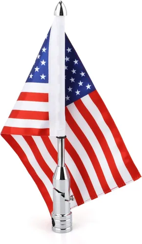 Vista 9 de GUAIMI Soporte de bandera plegable para motocicleta, asta de bandera ajustable con bandera del estado de Texas Cromado