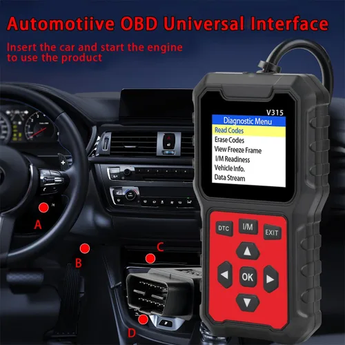 Vista 5 de V315 OBD2 Herramienta de diagnóstico, lector de código, herramienta de diagnóstico de luz de motor, probador de voltaje de batería, para coches