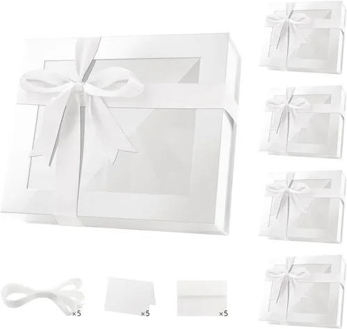 Vista 22 de PACKQUEEN Caja de regalo grande negra con ventana, 13.5 x 9 x 4.1 pulgadas, caja de regalo transparente para regalo, contiene cinta, tarjeta, caja