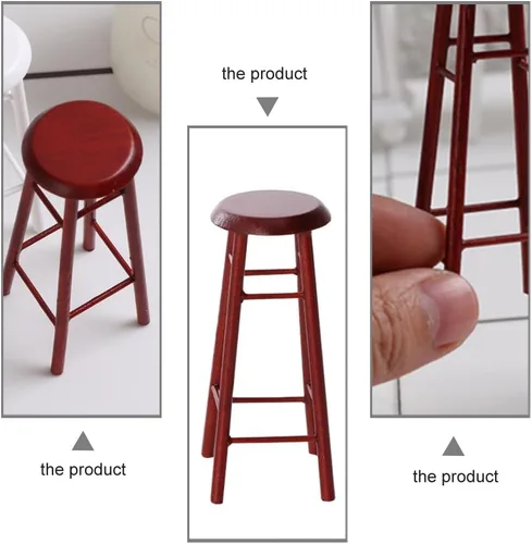 Vista 5 de Juego de 2 taburetes altos en miniatura, accesorios de muebles para casa de muñecas, taburetes de bar de plástico marrón para decoración de mini