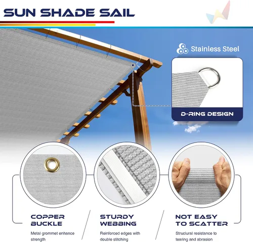 Vista 5 de Windscreen4less Toldo parasol rectangular de 6 x 12 pies con ojales, para exteriores, patio, jardín, patio trasero, gris claro