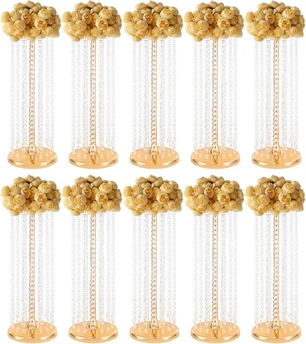 Vista 10 de 2 jarrones de flores de boda de 21.9 pulgadas de alto, centros de mesa plateados para mesa de boda, soporte alto de flores, centro de mesa Estilo 1