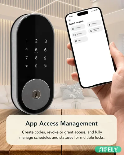 Vista 11 de Cerradura de puerta inteligente WiFi integrada con teclado, entrada sin llave, control de aplicación, bloqueo automático, más de 150 códigos, ideal