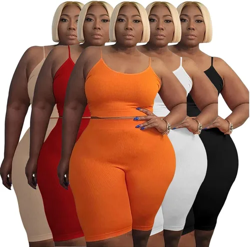 Vista 2 de Salimdy Trajes de entrenamiento de talla grande para mujer, 2 piezas, sin costuras, acanalados, de cintura alta, con brasier deportivo, conjunto
