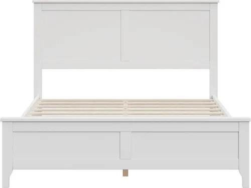Vista 4 de Cama de plataforma de madera maciza de estilo moderno con cabecero, estribo, marco de cama de madera y patas de soporte central de madera maciza,