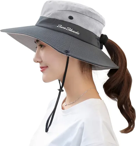 Vista 14 de Muryobao - Gorro de pesca para mujer, protección UV, plegable, con borde ancho