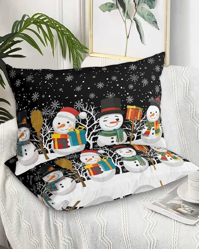 Vista 2 de Fundas de almohada de tamaño estándar de muñeco de nieve negro, paquete de 2 fundas de almohada suaves decorativas para sofá de cuerpo largo