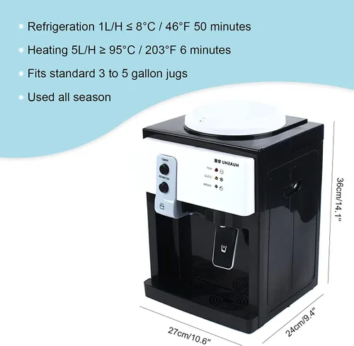 Vista 4 de Dispensador de enfriador de agua de carga superior – Dispensador eléctrico de escritorio caliente y frío, 3 ajustes de temperatura agua hirviendo