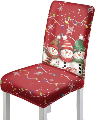 Vista 14 de HUGS IDEA Juego de 2 fundas para sillas de comedor con diseño de muñeco de nieve azul para silla Parsons, de elastano, lavables, antipolvo