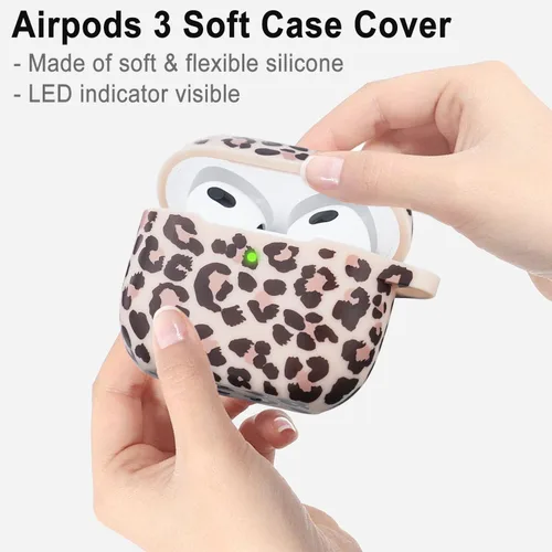 Vista 7 de Funda de silicona con diseño de guepardo para Airpods 3 de YOMPLOW 2021, funda para Apple Airpods de 3ª generación, estampado floral, funda suave