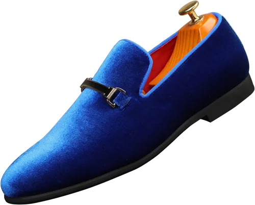 Vista 8 de Zapatos de vestir azules para hombre, mocasines de terciopelo para baile de graduación, zapatos de boda rojos, zapatos planos de conducción