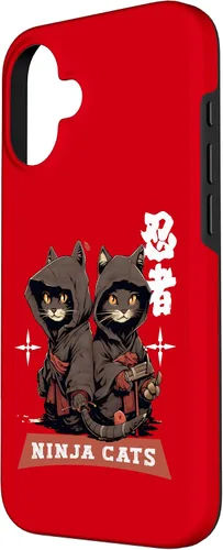 Vista 2 de iPhone 16 Kawaii Japanese Writing Samurai Ninja Cats Samurai Case