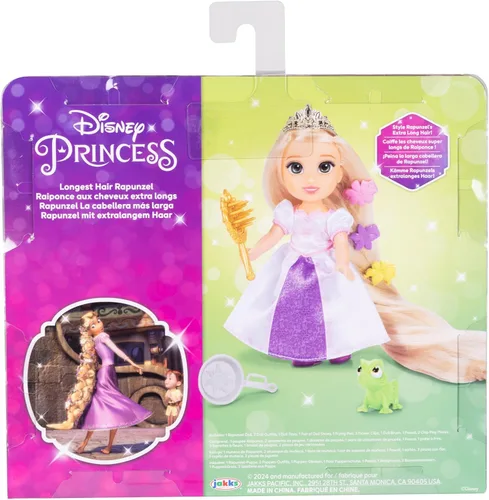 Vista 7 de Disney Princess Rapunzel Doll Muñeca Rapunzel de pelo largo Petite con Pascal, en moda de vestir púrpura y blanco