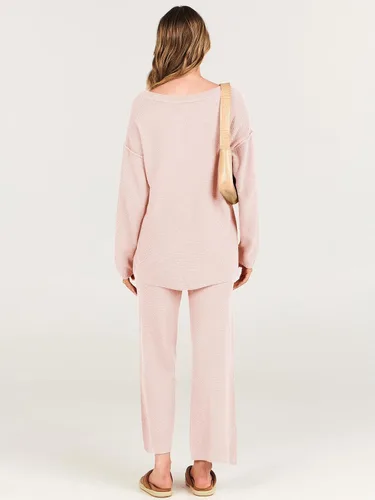 Vista 6 de ANRABESS Conjunto de 2 piezas para mujer, conjunto de suéter holgado holgado de punto de gran tamaño, conjunto de ropa de descanso a juego de moda