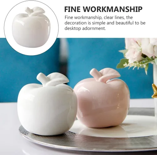 Vista 9 de VOSAREA Estatua de manzanas de cerámica, figuras de manzanas, escultura de frutas de porcelana, adorno de escritorio para decoración de mesa